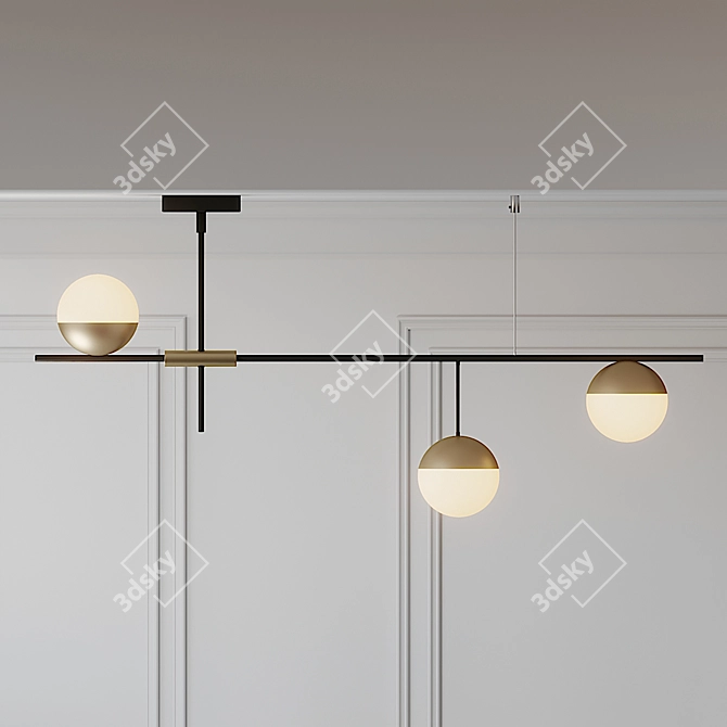 Mid Century Modern 3-Light Linear Ceiling Fixture 3D model image 3