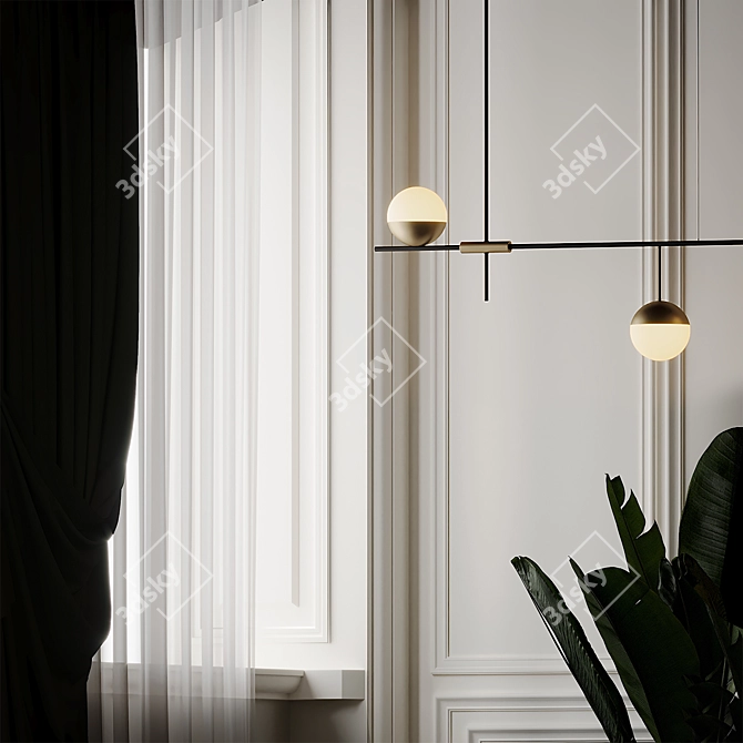 Mid Century Modern 3-Light Linear Ceiling Fixture 3D model image 4