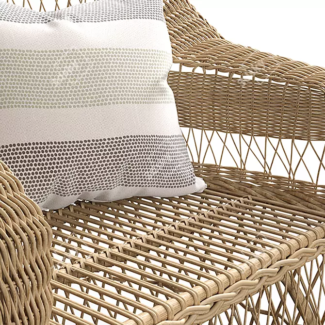 Cozy Wicker Chair: Traditional Weaving with Cushion 3D model image 2