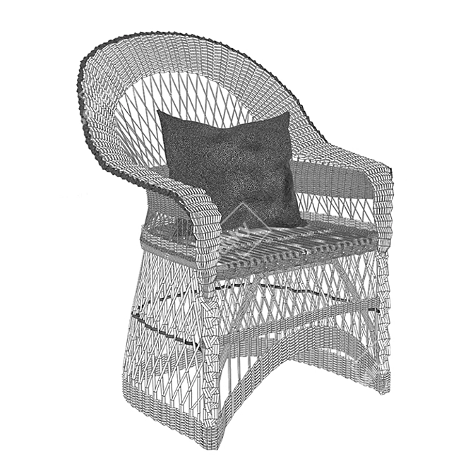 Cozy Wicker Chair: Traditional Weaving with Cushion 3D model image 3