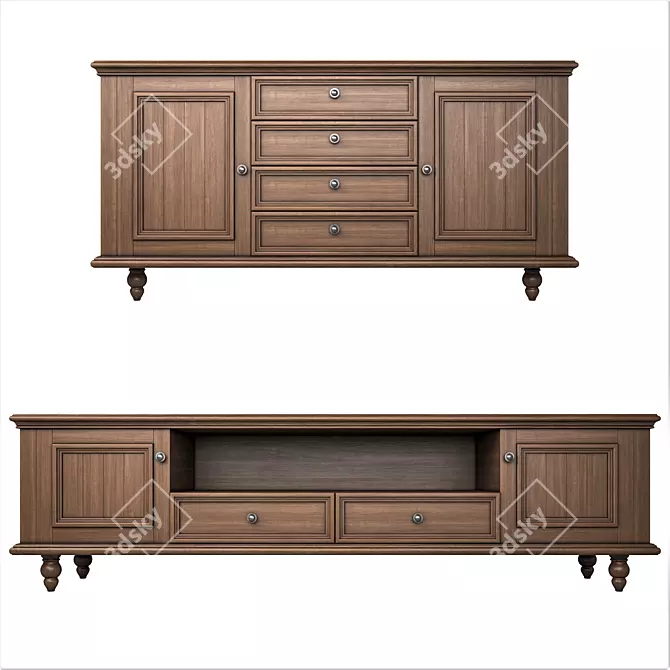 Rustic Solid Wood Cabinets | Handcrafted and Timeless 3D model image 1