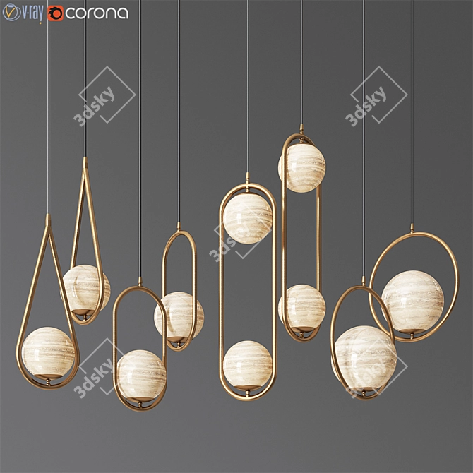 Stylish 4-Type Pendant Light Collection 3D model image 1