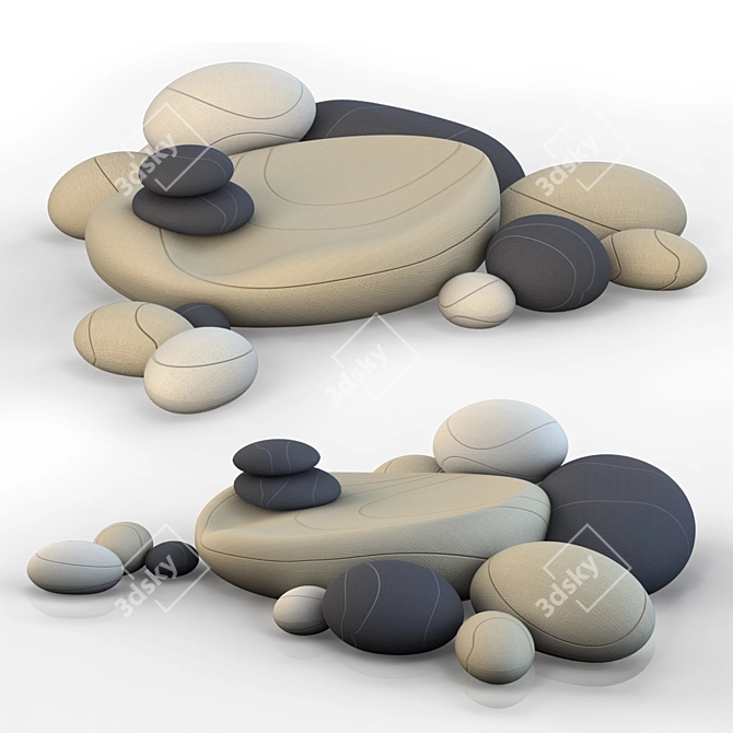 Stylish Stone Floor Cushions 3D model image 1