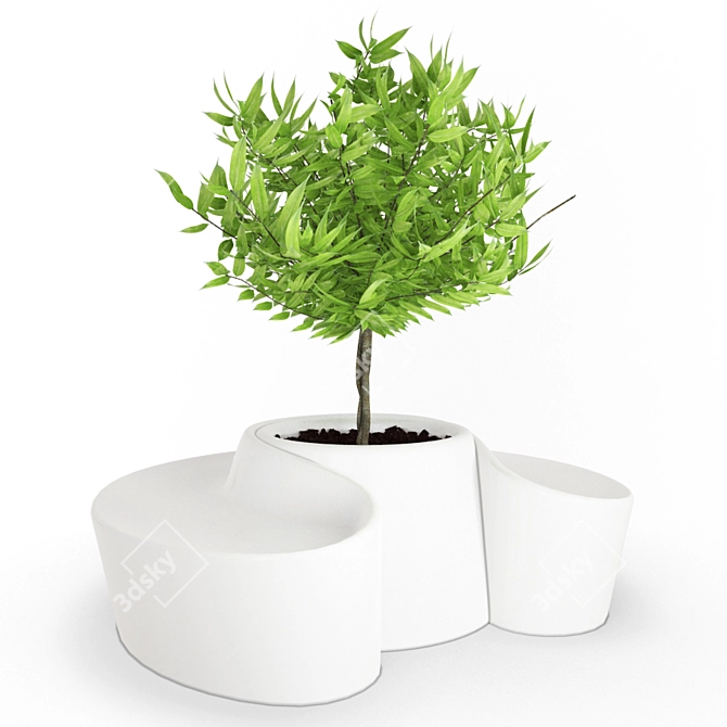 Sleek White Pot with Perch 3D model image 1