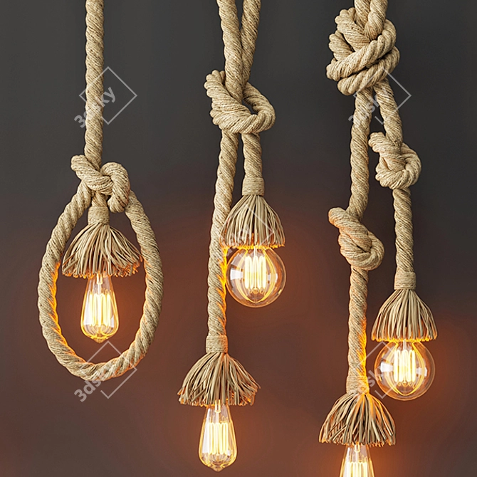 Industrial Style Rope Pendant Lamp 3D model image 2