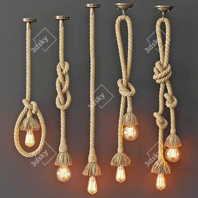 Industrial Style Rope Pendant Lamp 3D model image 4