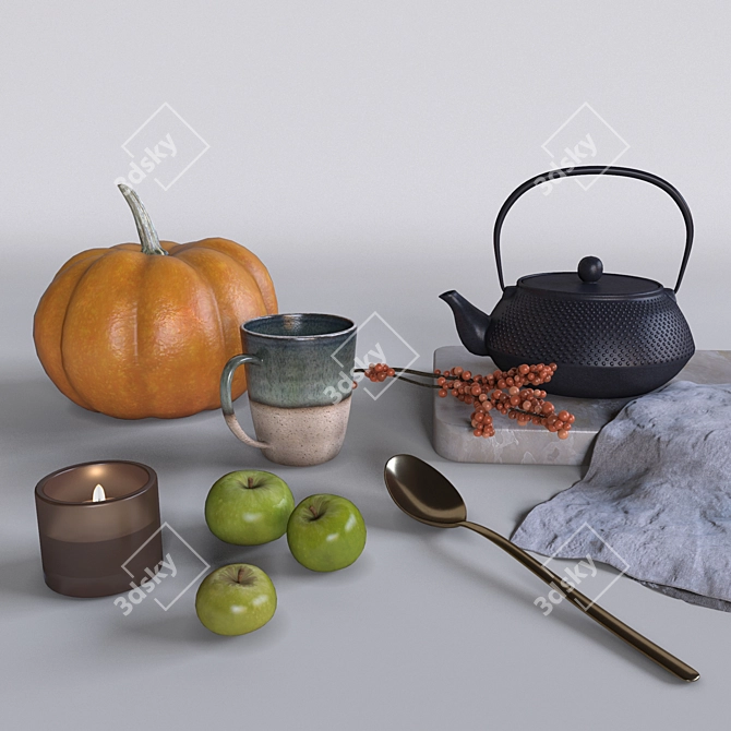 Autumn Kitchen Set with Pumpkin & Berries 3D model image 2