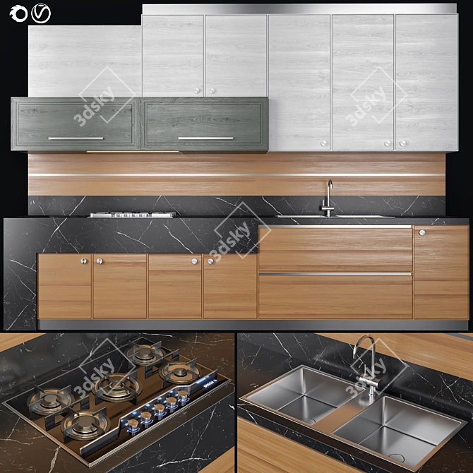 Modern Kitchen Set: Vray Ready 3D model image 1