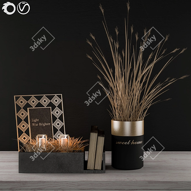 Elegant Black & Gold Wheat Table 3D model image 1