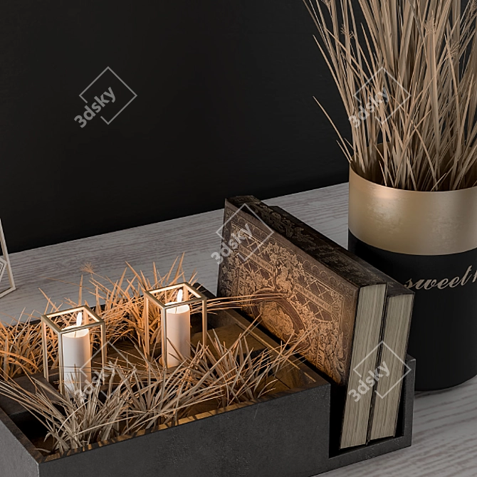 Elegant Black & Gold Wheat Table 3D model image 2