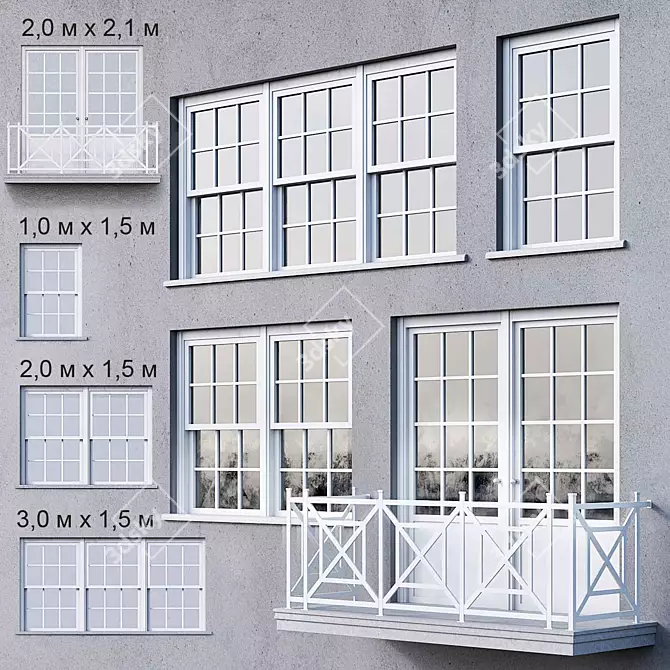 Sleek White Window Collection 3D model image 1