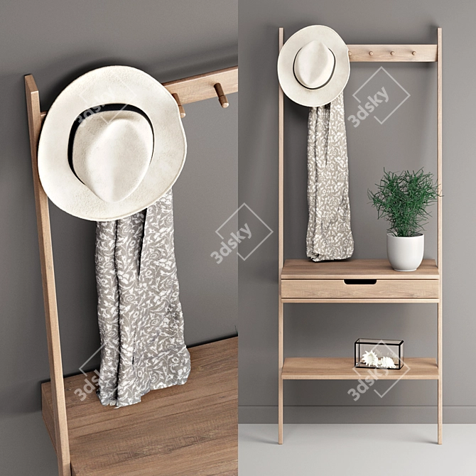 Minimalist Nordic Design Wall Rack 3D model image 1