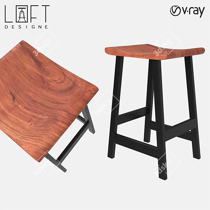 LoftDesigne 1591 Acacia Wood Bar Stool 3D model image 1