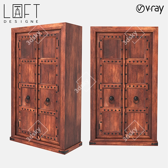 Rustic Mango Wood Cupboard 3D model image 1