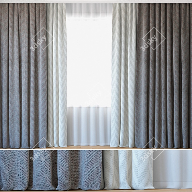 Jacquard Fabric Curtains with Tulle - Lazarus 3D model image 1