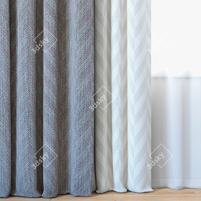 Jacquard Fabric Curtains with Tulle - Lazarus 3D model image 2