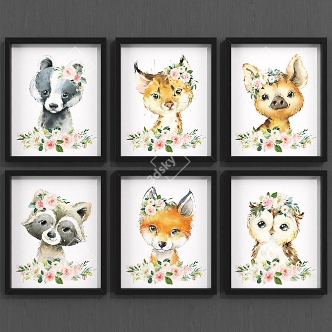 Modern Woodland Animal Art Prints 3D model image 1