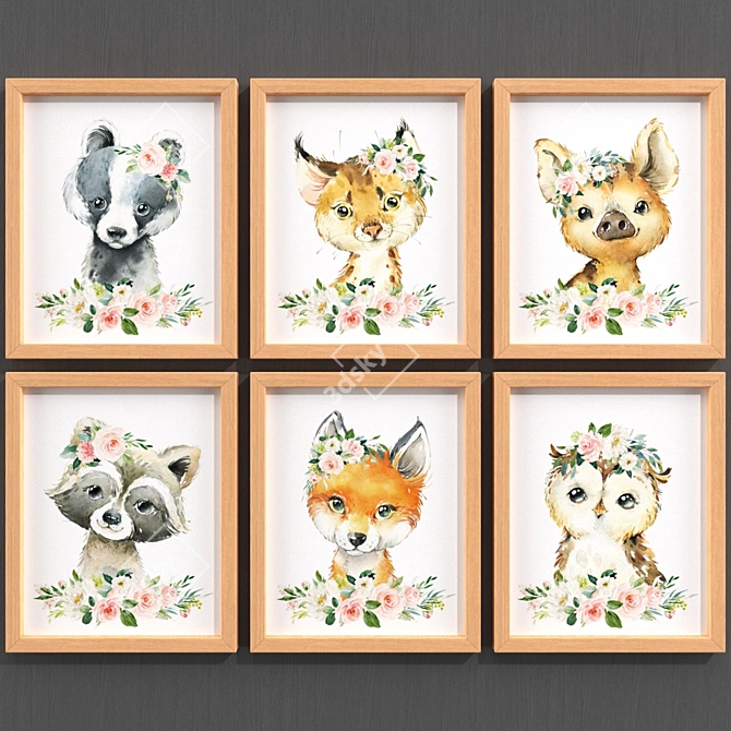 Modern Woodland Animal Art Prints 3D model image 2