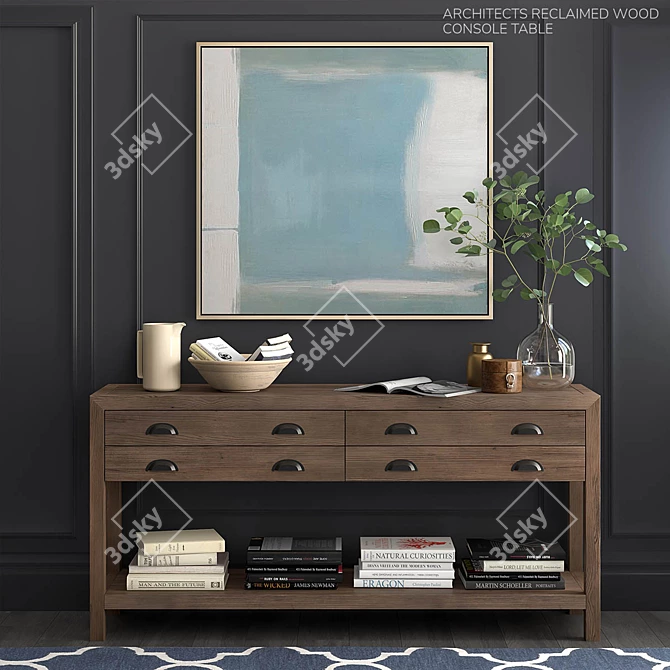 Title: Reclaimed Wood Console Table: Architectural Elegance 3D model image 1