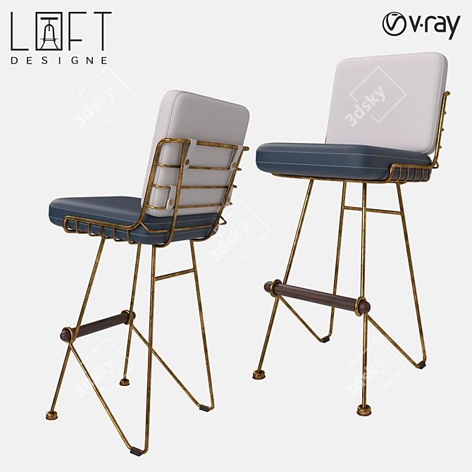 Metallic Eco-Leather Bar Stool | LoftDesigne 1419 Model 3D model image 1