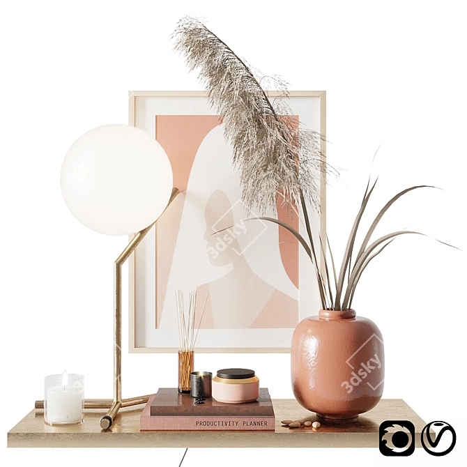 Elegant Pampas Grass Decor Set 3D model image 1