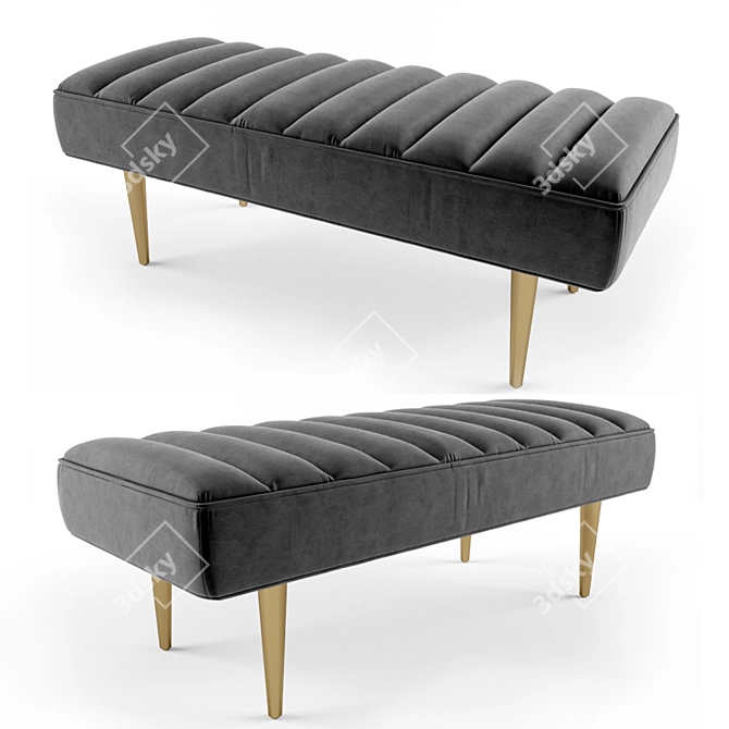 Luxury Gray Velvet Bench: Stylish American Art Deco Design 3D model image 1
