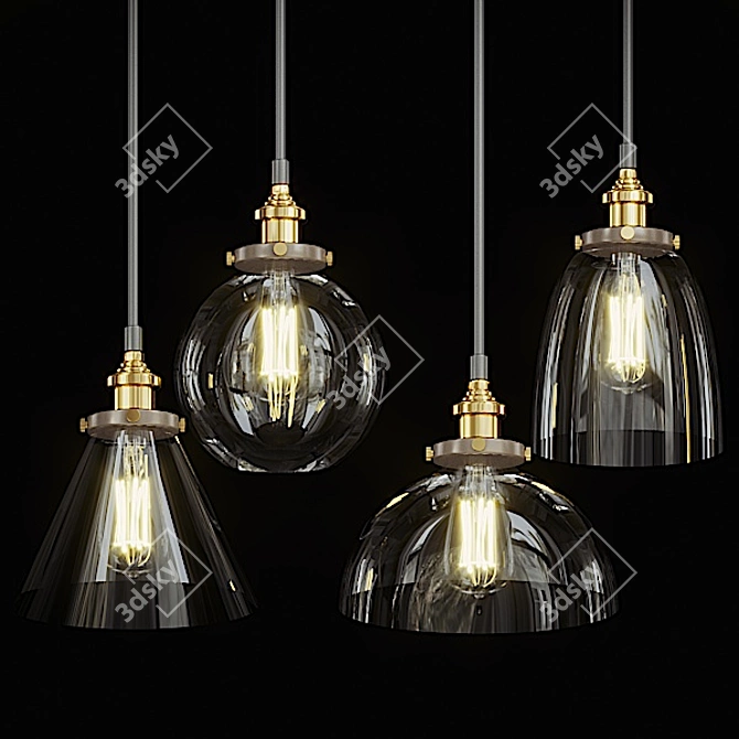 Vintage Industrial Pendant Lights 3D model image 1