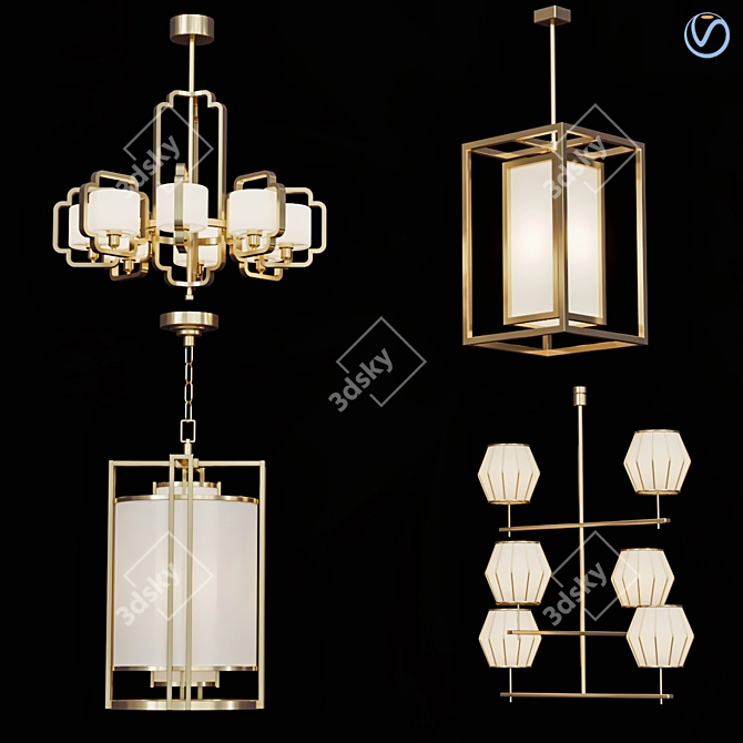 Wide Brass Chandelier: Vintage Elegance 3D model image 1