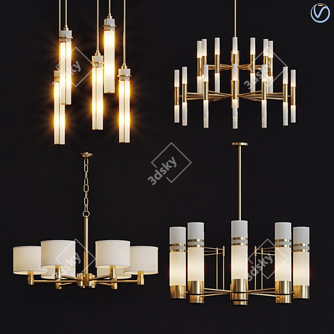 Elegant Antique Brass Chandelier 3D model image 1