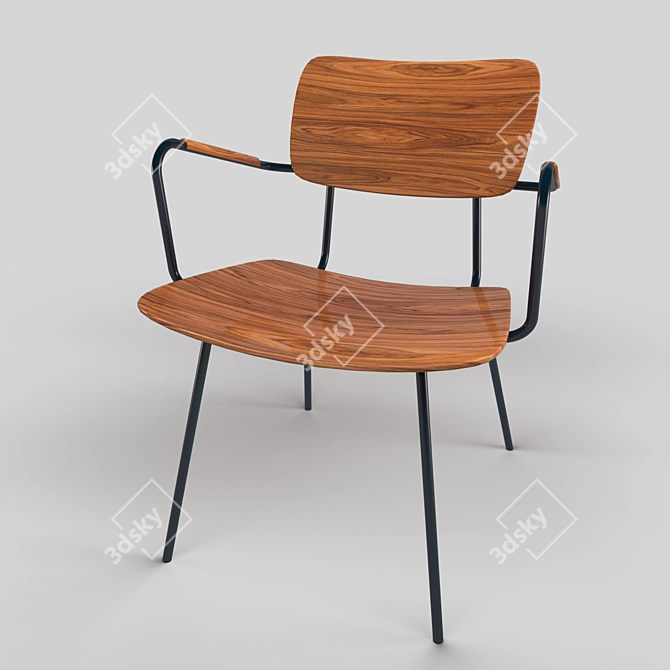 Retro Chic Metal and Wood Chair 3D model image 2