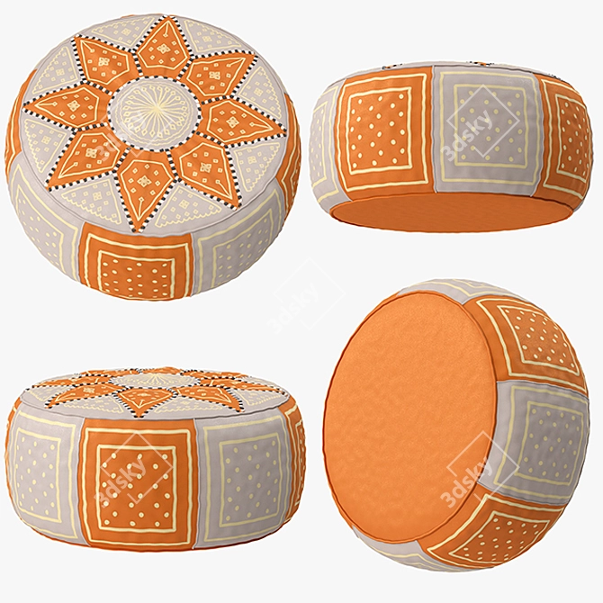Beige Orange Moroccan Leather Pouf: Stylish and Versatile 3D model image 2