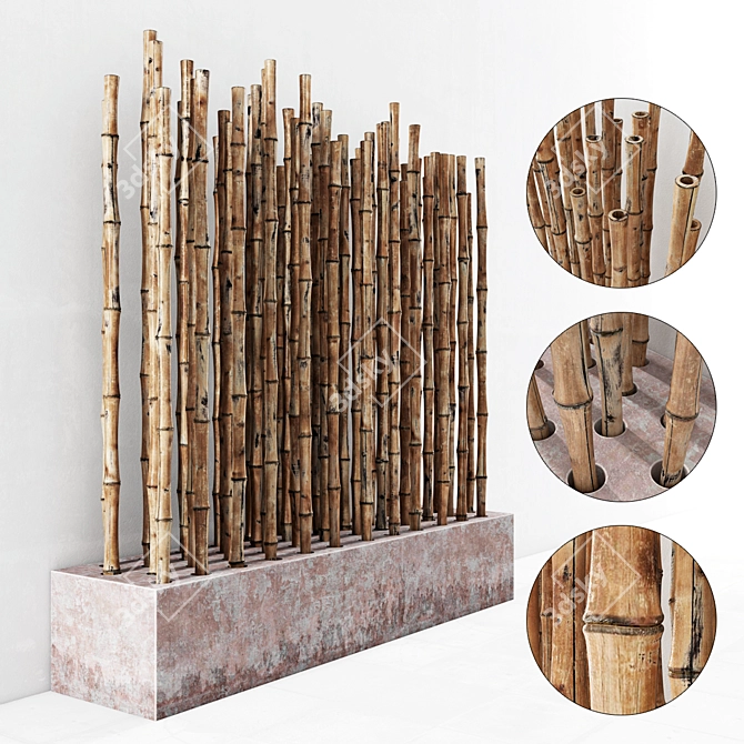 Title: Bamboo Branches on Concrete Base 3D model image 1