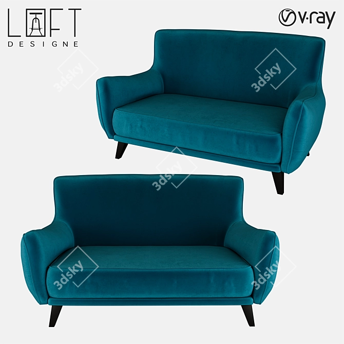 Contemporary Wood and Fabric Sofa 3D model image 1