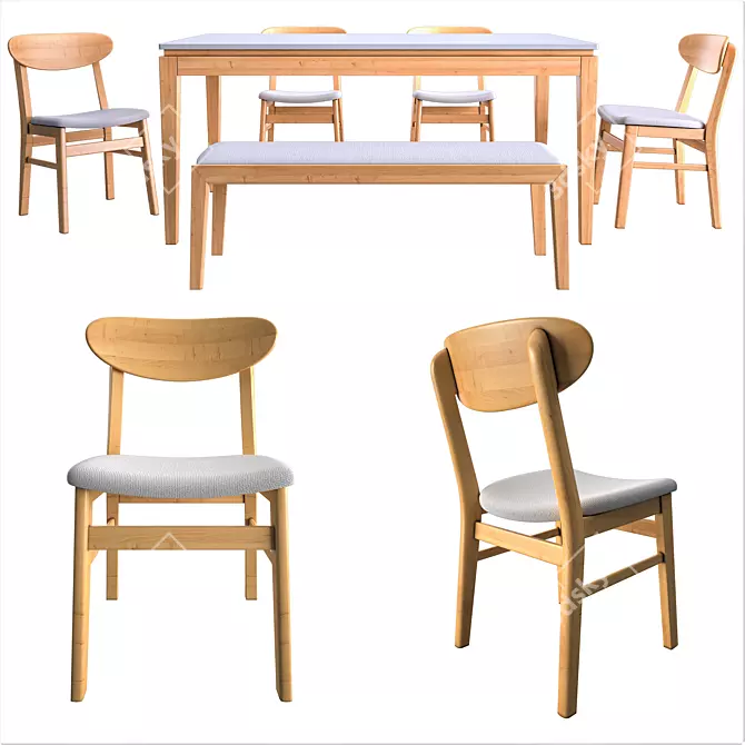 Modern Rectangular Dining Table Set 3D model image 1