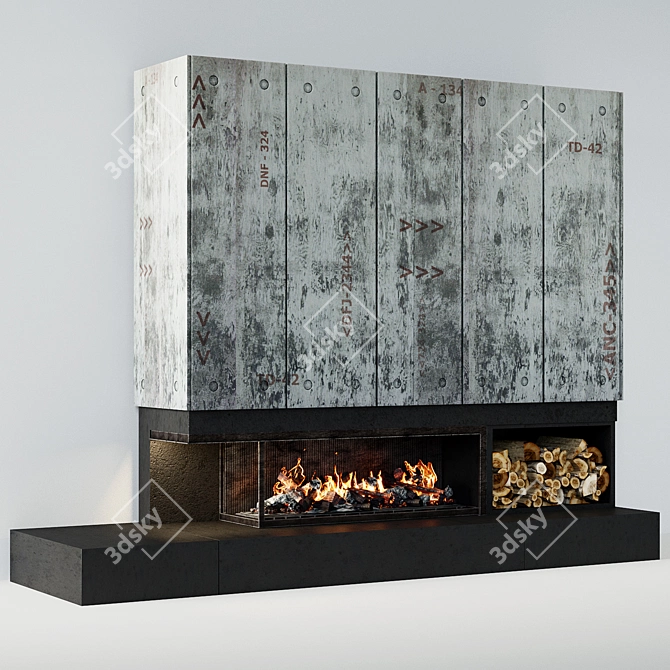 Contemporary Loft Style Fireplace 3D model image 1