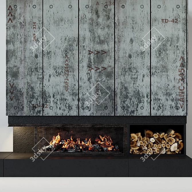 Contemporary Loft Style Fireplace 3D model image 2