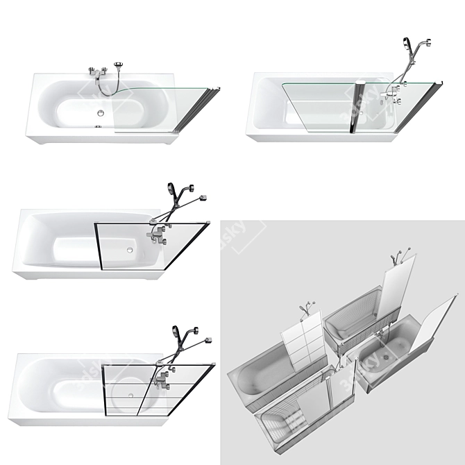 Elegant Rectangular Bathtubs Set 3D model image 3