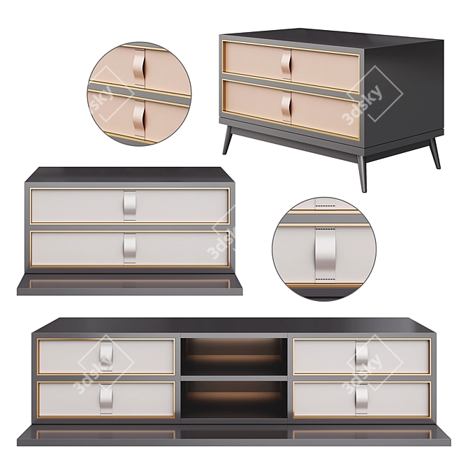 2-Drawer Bedside Table: Multifunctional and Sleek 3D model image 1