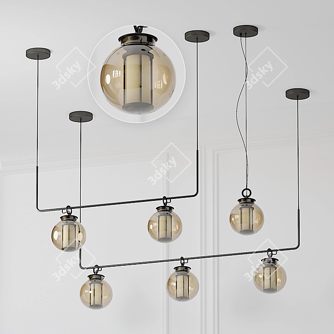 Nordic Style Amber Glass Ceiling Light 3D model image 1