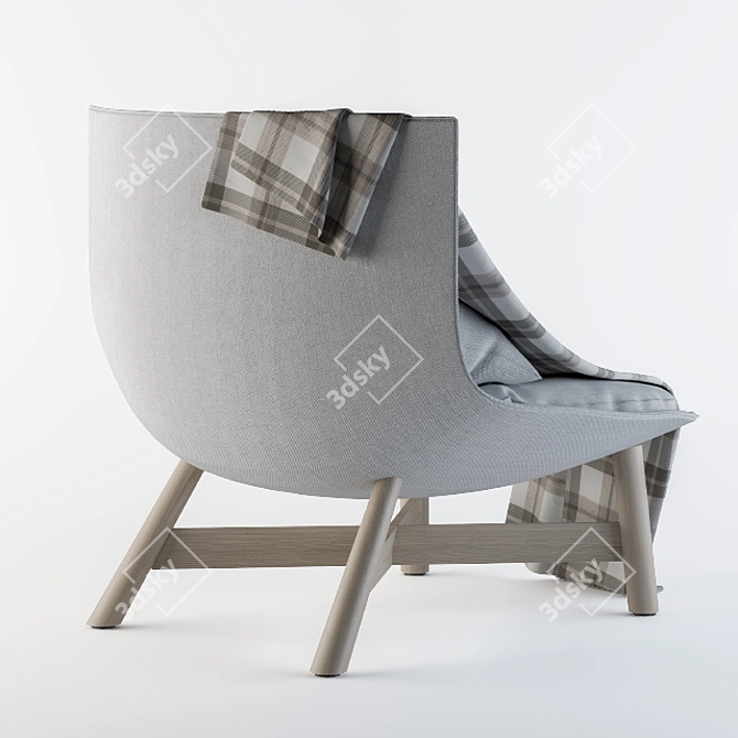 Modern Cotton Lounge With Wooden Legs 3D model image 2