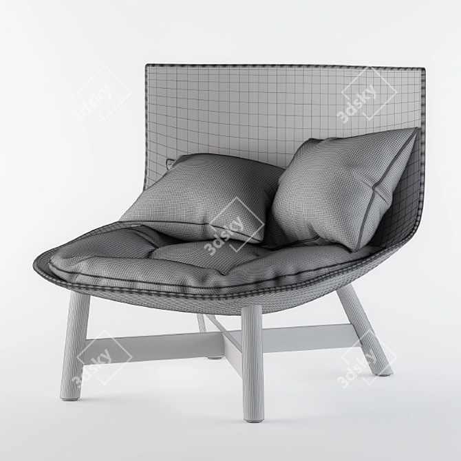 Modern Cotton Lounge With Wooden Legs 3D model image 3