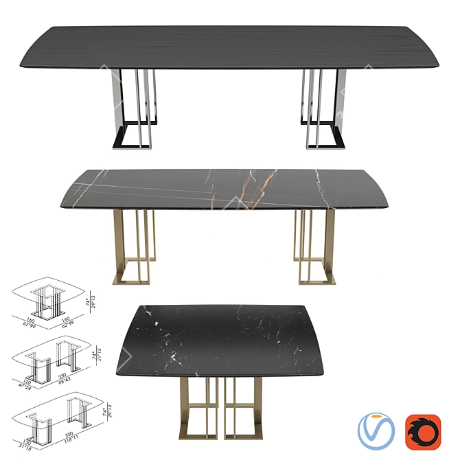 Modern Meridiani Charlie Rectangle Tables 3D model image 1