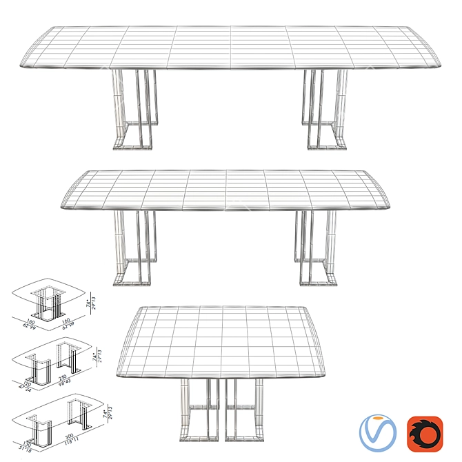 Modern Meridiani Charlie Rectangle Tables 3D model image 2