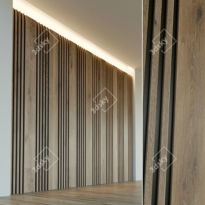 3D Wooden Wall Panel 3D model image 1