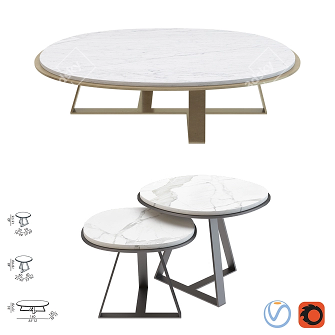 Modern Meridiani Low Table - Judd 3D model image 1