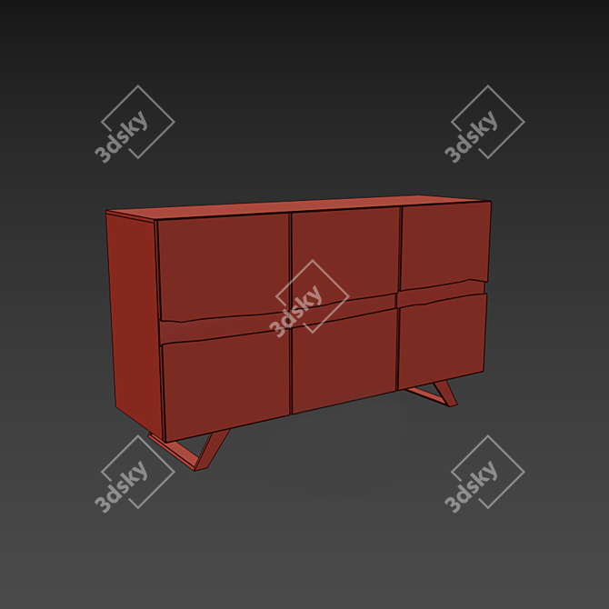 Contemporary Wood and Metal Sideboard 3D model image 2