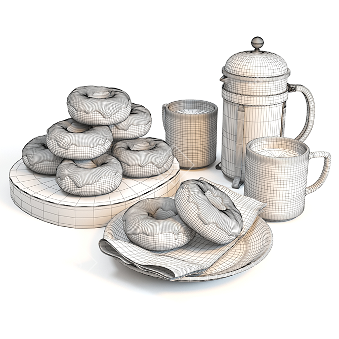 Delicious Donuts & Coffee Set 3D model image 2