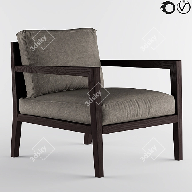 Elegant Solid Wood Armchair 3D model image 1