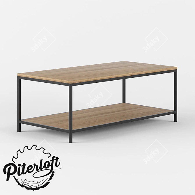 Rustic Wood Metal Coffee Table 3D model image 1