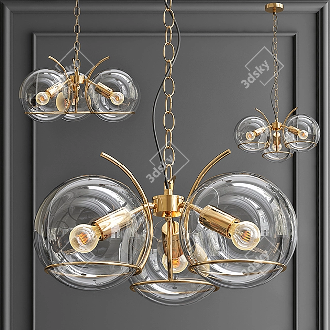 Elegant Glass and Brass Chandelier 3D model image 1